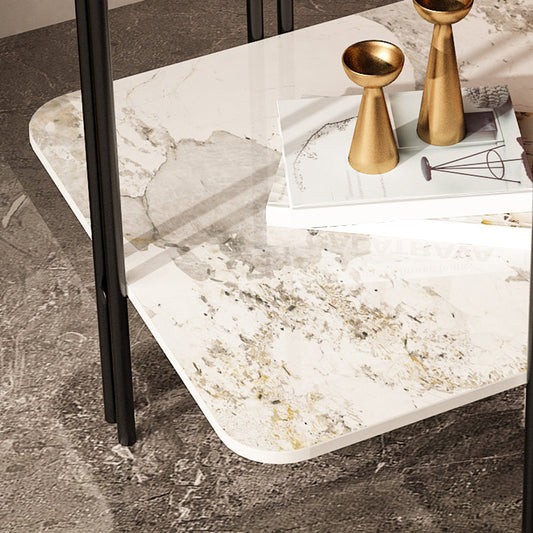 Modern Gray Glass Side End Table 4 Legs Double Tier Corner Table Clearhalo 'Coffee & Accent Tables' 'End & Side Tables' 'end_side_tables' 'furn' 'furn_end_side_tables' 'Furniture' 'Living Room Furniture' 6068455