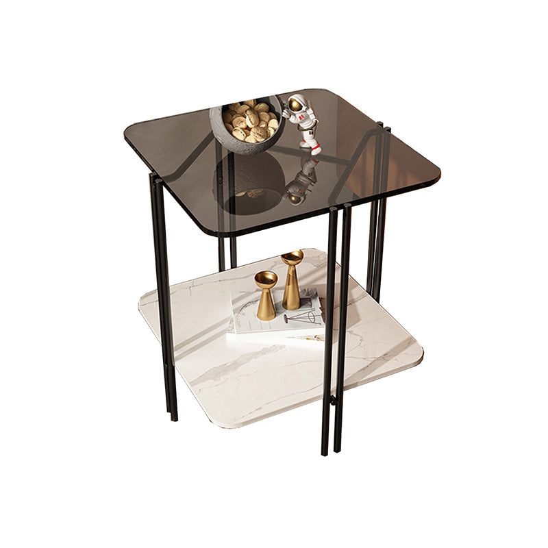 Modern Gray Glass Side End Table 4 Legs Double Tier Corner Table Clearhalo 'Coffee & Accent Tables' 'End & Side Tables' 'end_side_tables' 'furn' 'furn_end_side_tables' 'Furniture' 'Living Room Furniture' 6068460