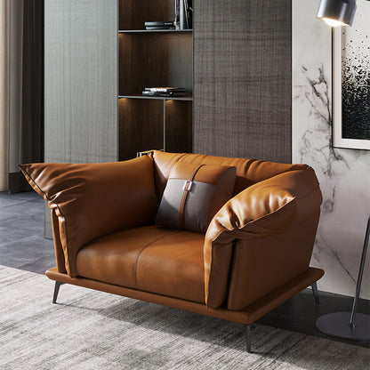 Divano arancione moderno in pelle autentica con divano braccio smoking con cuscini