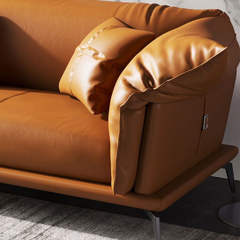 Divano arancione moderno in pelle autentica con divano braccio smoking con cuscini