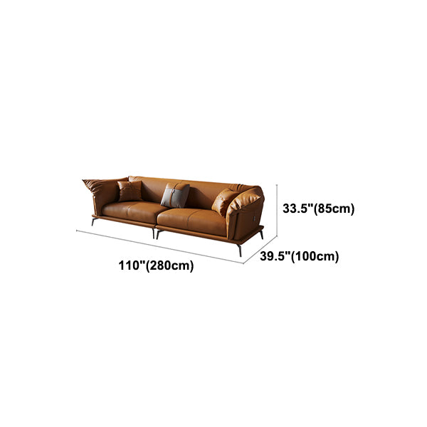 Divano arancione moderno in pelle autentica con divano braccio smoking con cuscini