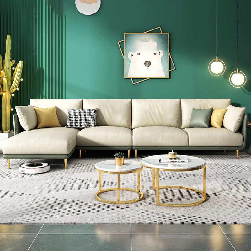 Divano sezionale verde a 4 posti in vetro a forma di L-forma