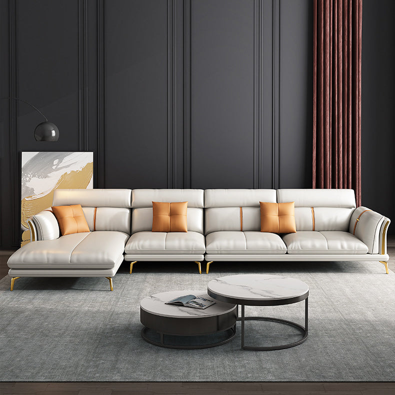 Luxurious Pillow Back Sectional Genuine Leather Flared Arm Sectional