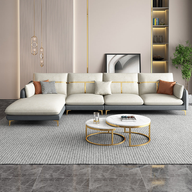 Sectional de almohada de cuero falso con chaise con brazo inclinado seccional