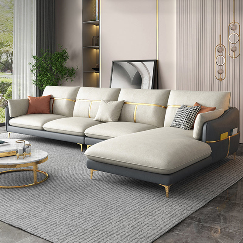 Sectional de almohada de cuero falso con chaise con brazo inclinado seccional