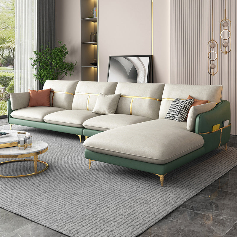 Sectional de almohada de cuero falso con chaise con brazo inclinado seccional