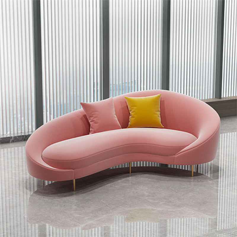 Contemporary Velvet Solid Color 33.46" H Curved Slope Arm Sofa 67"L x 38"W x 33.5"H Pink Clearhalo 'furn' 'furn_sofas' 'Furniture' 'Living Room Furniture' 'Sofa' 'sofas' 6068846