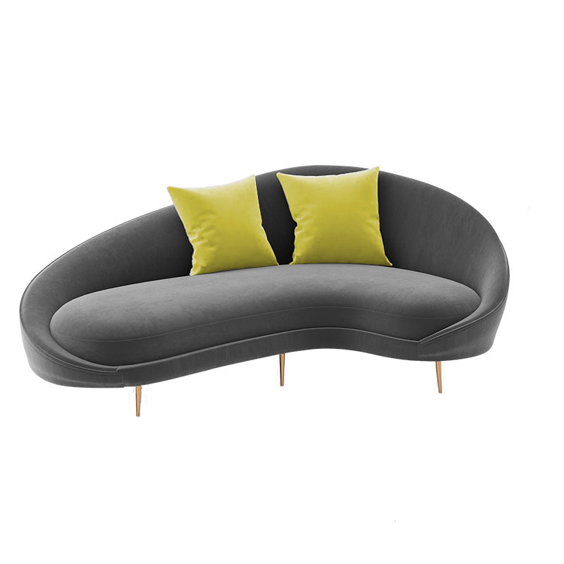 Contemporary Velvet Solid Color 33.46" H Curved Slope Arm Sofa 67"L x 38"W x 33.5"H Grey Clearhalo 'furn' 'furn_sofas' 'Furniture' 'Living Room Furniture' 'Sofa' 'sofas' 6068847