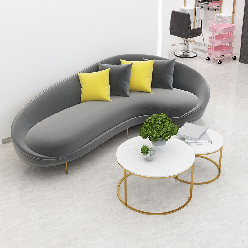 Contemporary Velvet Solid Color 33.46" H Curved Slope Arm Sofa 90.5"L x 38"W x 33.5"H Grey Clearhalo 'furn' 'furn_sofas' 'Furniture' 'Living Room Furniture' 'Sofa' 'sofas' 6068848