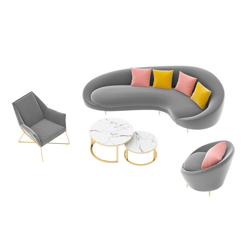 Contemporary Velvet Solid Color 33.46" H Curved Slope Arm Sofa Clearhalo 'furn' 'furn_sofas' 'Furniture' 'Living Room Furniture' 'Sofa' 'sofas' 6068851