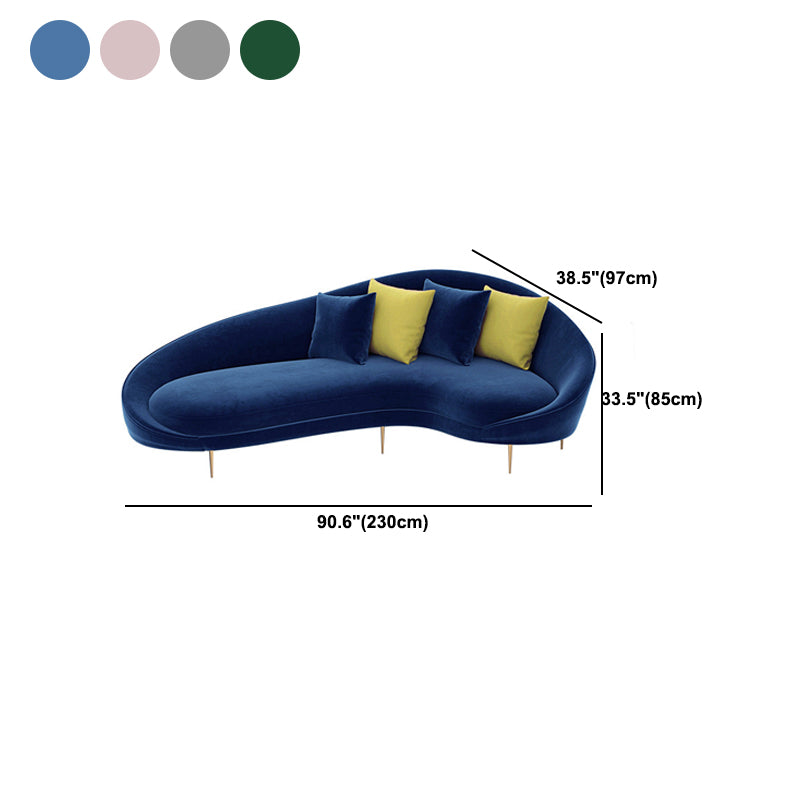 Contemporary Velvet Solid Color 33.46" H Curved Slope Arm Sofa Clearhalo 'furn' 'furn_sofas' 'Furniture' 'Living Room Furniture' 'Sofa' 'sofas' 6068863