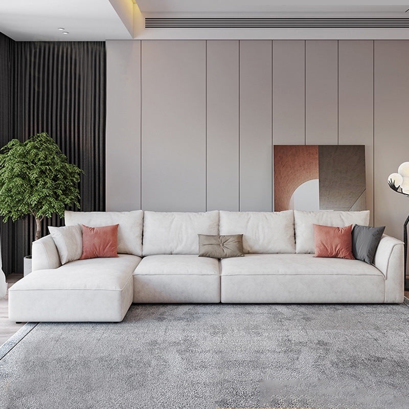 Section de bras évasé à 4 places beige sectionnelle Scandinave en L