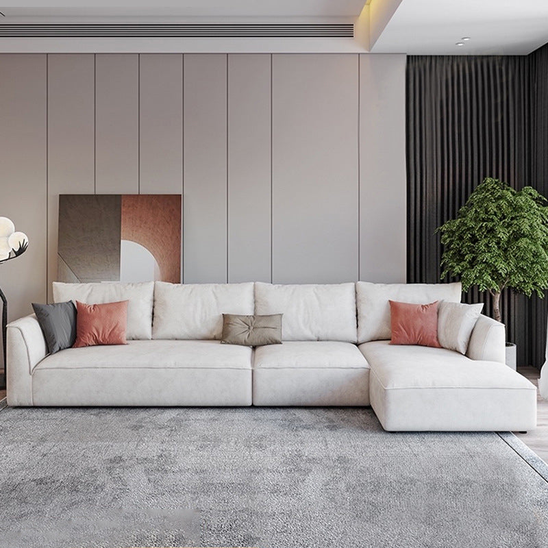 Section de bras évasé à 4 places beige sectionnelle Scandinave en L