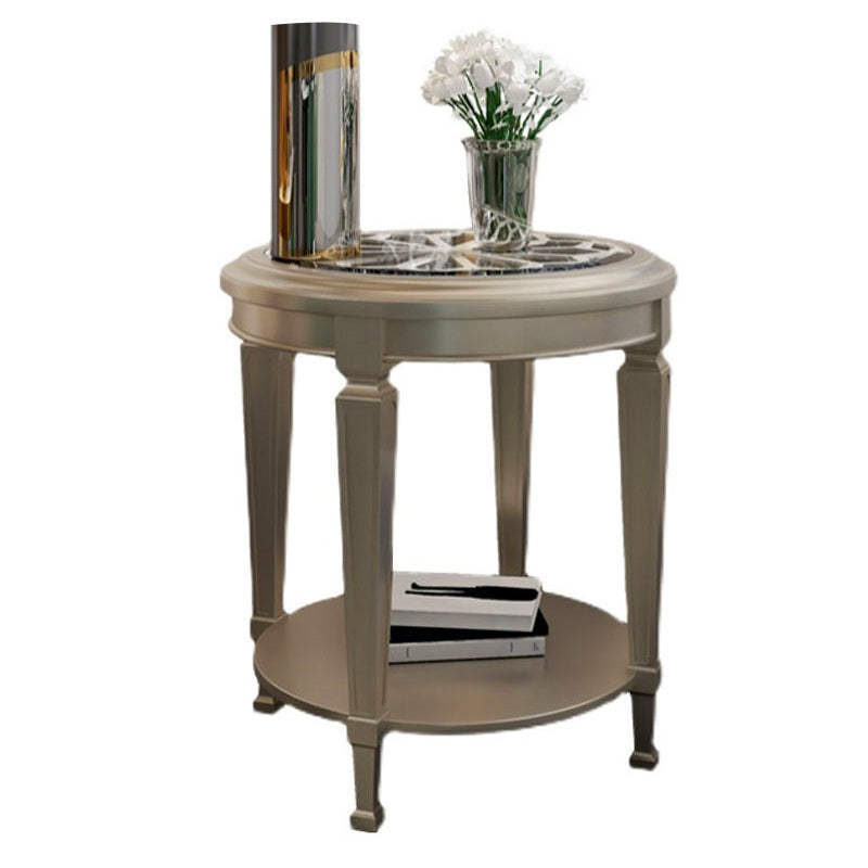 26 "背の高い4脚ソリッドウッドエンドテーブルコンテンポラリーラウンドダブルティアエンドテーブル