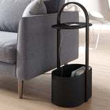 Contemporary Drum End Table with Storage, Metal Oval End Table
