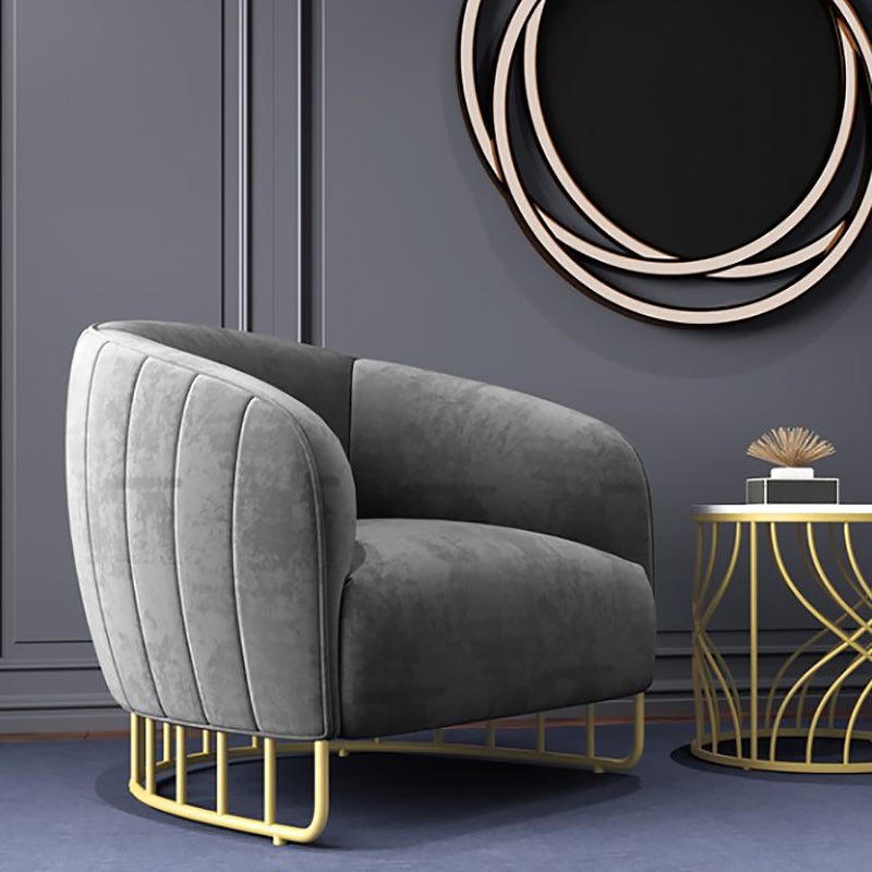 Velvet Barrel Accent Chair 29.52 "Laissez les bras de large inclus chaise avec des jambes en fer doré