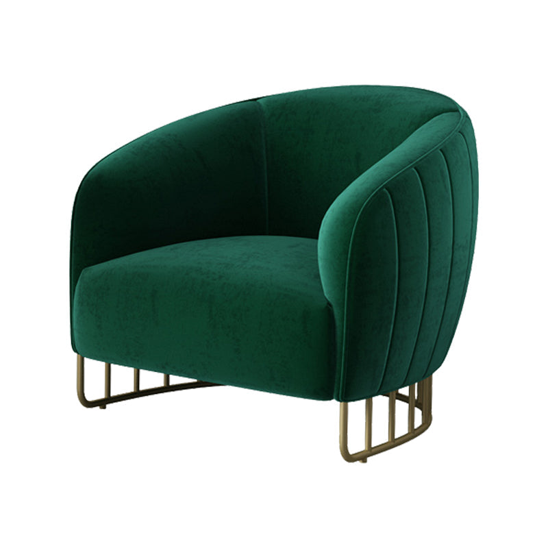 Velvet Barrel Accent Chair 29.52 "Laissez les bras de large inclus chaise avec des jambes en fer doré