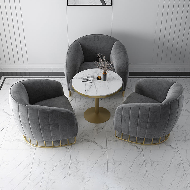 Velvet Barrel Accent Chair 29.52 "Laissez les bras de large inclus chaise avec des jambes en fer doré