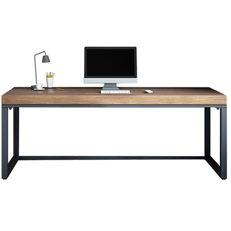 Industrial Metal Sled Office Desk Brown Home Writing Desk with Metal Legs 86.6"L x 31.5"W x 29.5"H Clearhalo 'furn' 'furn_office_desk' 'Furniture' 'Office Desks' 'Office Furniture' 'office_desk' 6069329