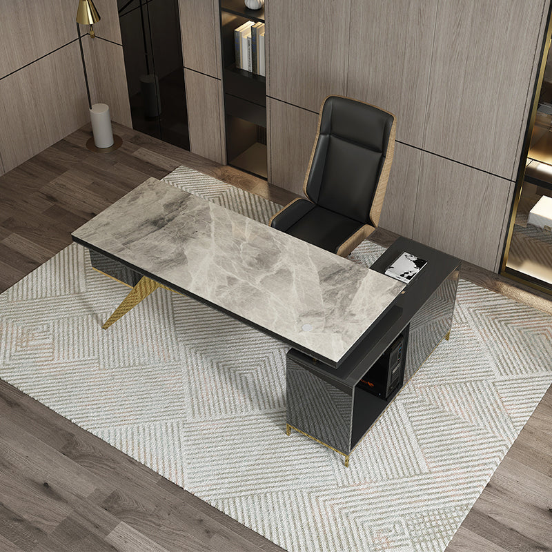 Scrivania da ufficio a forma di L marmo glam scrivania in legno solido per casa