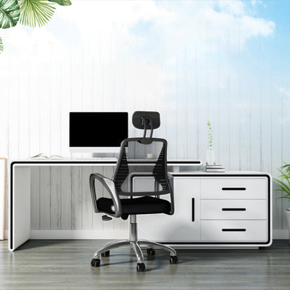 Glam Wood Computer Desk White Pedestal Writing Desk for Home