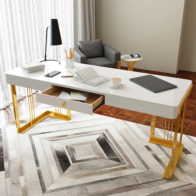 Scrivania per ufficio specchio glam rettangolare con scrivania di gambe in metallo oro