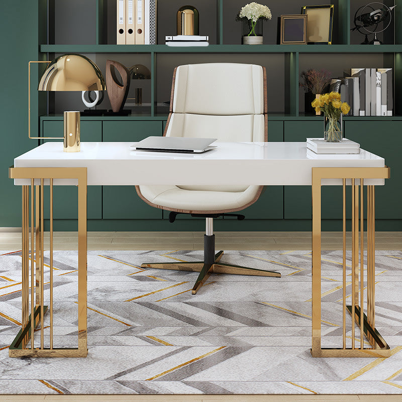 Scrivania per ufficio specchio glam rettangolare con scrivania di gambe in metallo oro