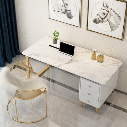 Rectangular Marble Office Desk Glam Solid Wood Writing Desk for Home Gloss White Clearhalo 'furn' 'furn_office_desk' 'Furniture' 'Office Desks' 'Office Furniture' 'office_desk' 6069673