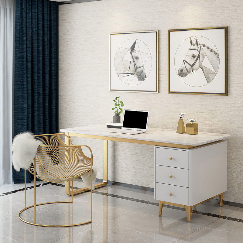 Rectangular Marble Office Desk Glam Solid Wood Writing Desk for Home Clearhalo 'furn' 'furn_office_desk' 'Furniture' 'Office Desks' 'Office Furniture' 'office_desk' 6069674