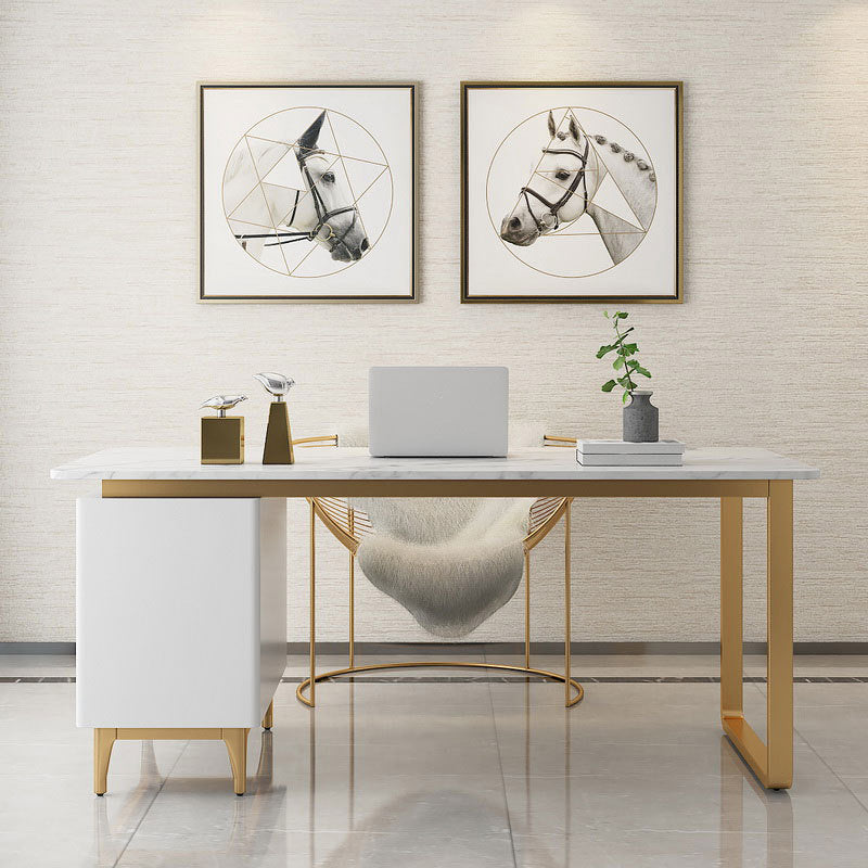Rectangular Marble Office Desk Glam Solid Wood Writing Desk for Home Clearhalo 'furn' 'furn_office_desk' 'Furniture' 'Office Desks' 'Office Furniture' 'office_desk' 6069675