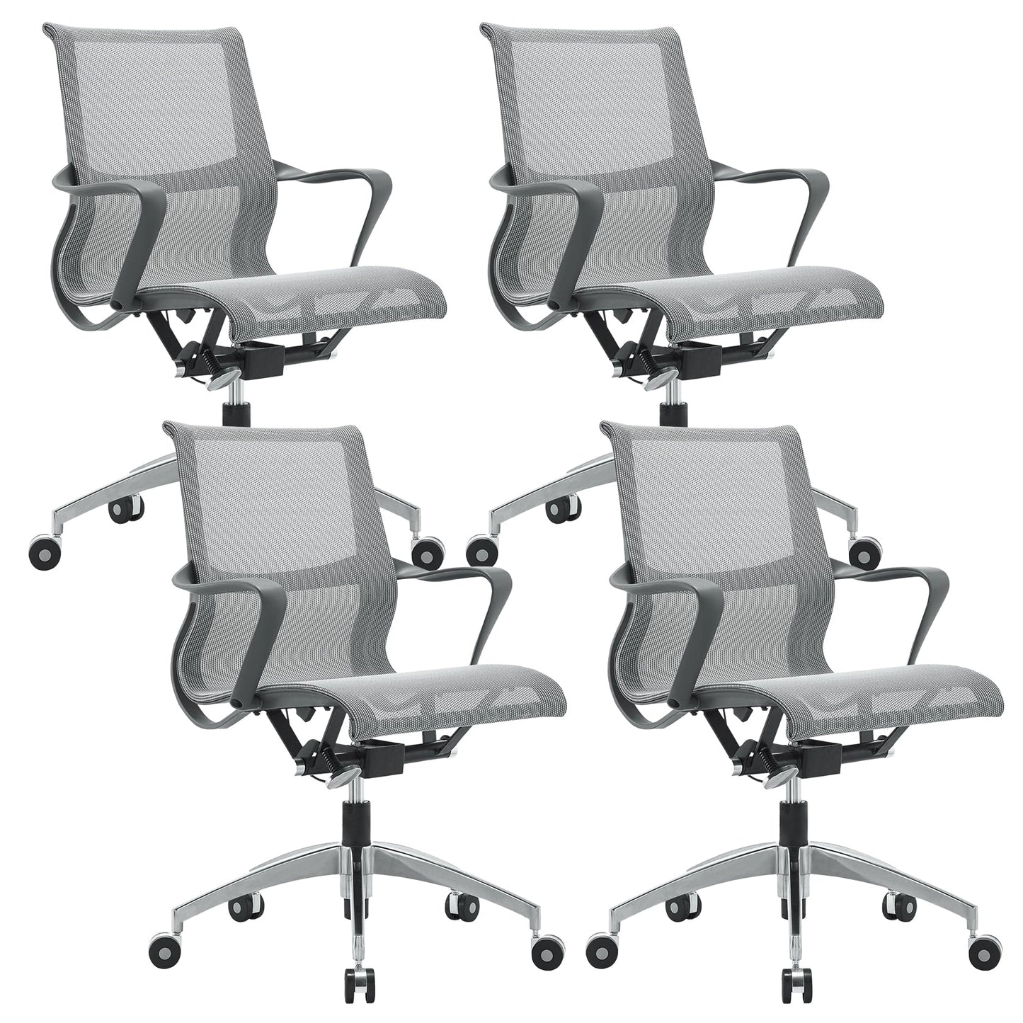 Modern Office Chair with Wheels Mid-Back Mesh Desk Chair Ergonomic Chair 4 Piece Set Clearhalo 'furn' 'furn_office_chair' 'Furniture' 'Office Chairs' 'Office Furniture' 'office_chair' 6069925