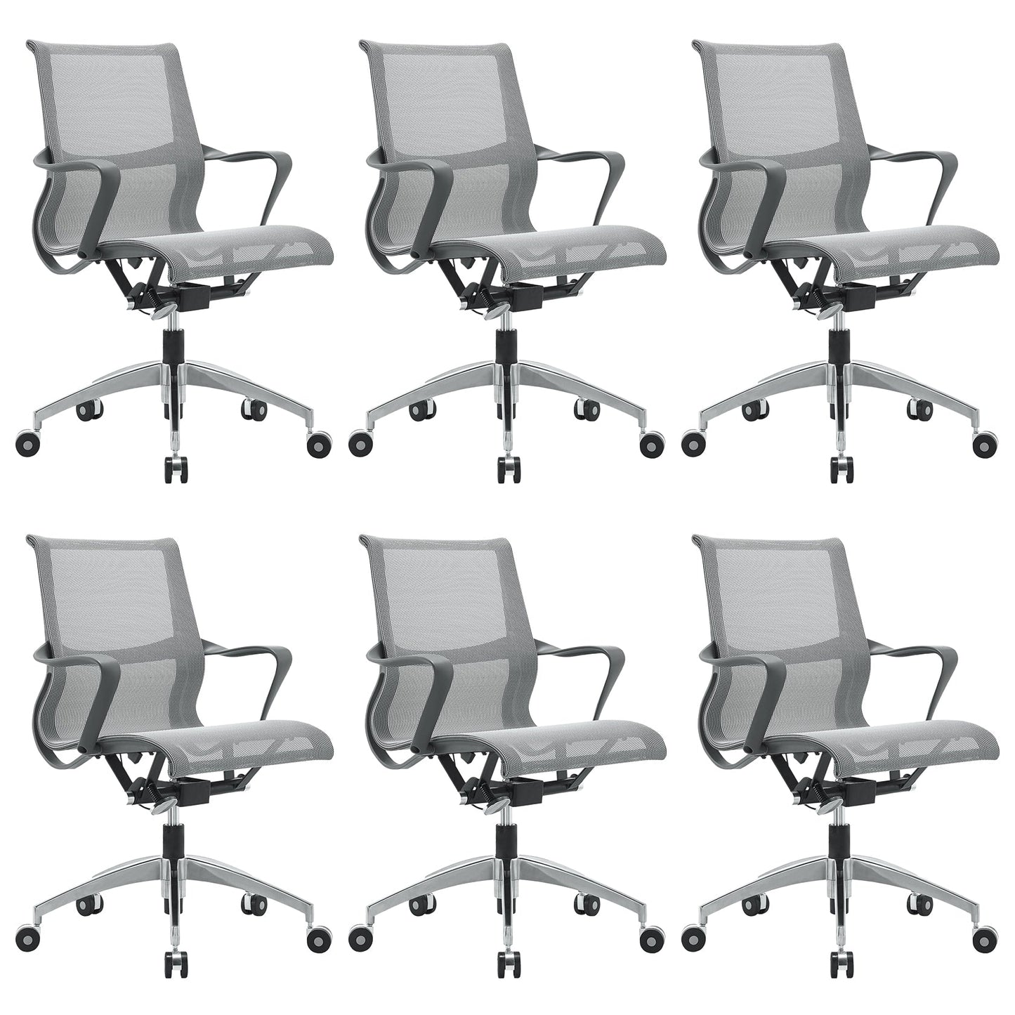 Modern Office Chair with Wheels Mid-Back Mesh Desk Chair Ergonomic Chair 6 Piece Set Clearhalo 'furn' 'furn_office_chair' 'Furniture' 'Office Chairs' 'Office Furniture' 'office_chair' 6069927