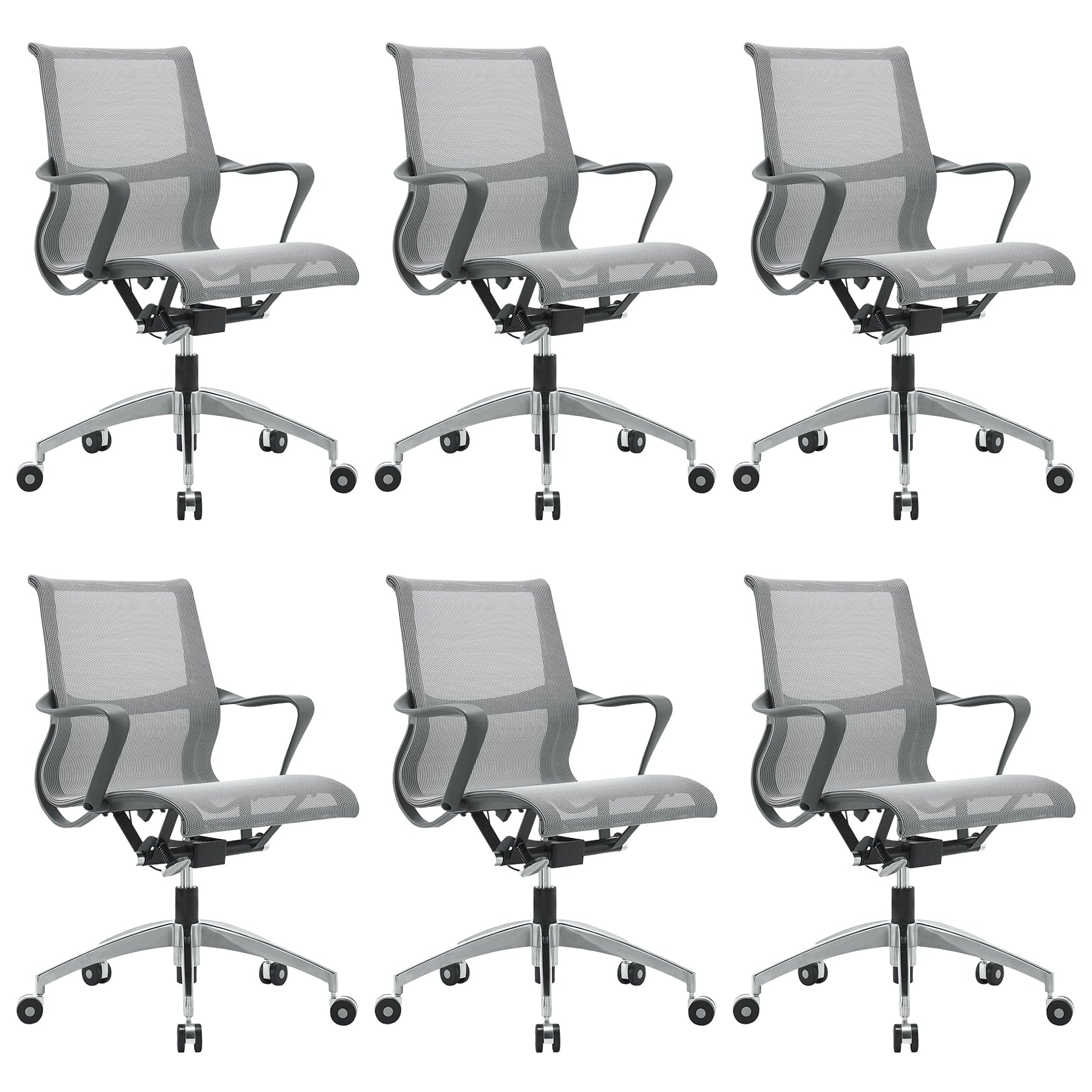 Modern Office Chair with Wheels Mid-Back Mesh Desk Chair Ergonomic Chair 6 Piece Set Clearhalo 'furn' 'furn_office_chair' 'Furniture' 'Office Chairs' 'Office Furniture' 'office_chair' 6069927