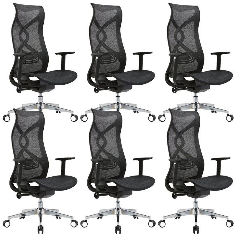 Fixed Arms Office Chair Microfiber Task High Back Chair Breathable AirGrid Ergonomic Black 6 Piece Set Clearhalo 'furn' 'furn_office_chair' 'Furniture' 'Office Chairs' 'Office Furniture' 'office_chair' 6070017