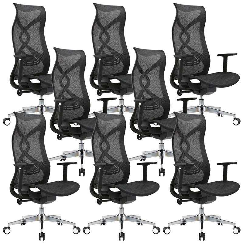 Fixed Arms Office Chair Microfiber Task High Back Chair Breathable AirGrid Ergonomic Black 8 Piece Set Clearhalo 'furn' 'furn_office_chair' 'Furniture' 'Office Chairs' 'Office Furniture' 'office_chair' 6070018