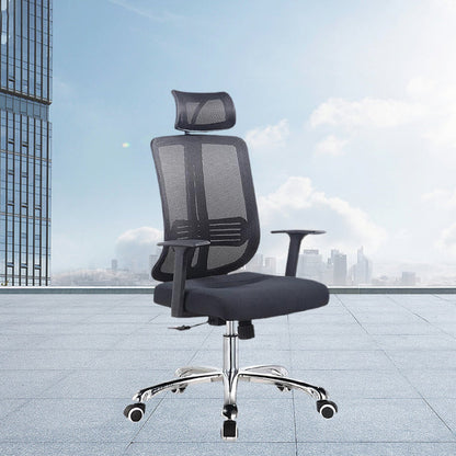 Height-adjustable Office Chair with Breathable AirGrid Arm Chair Black 1 Piece Metal Clearhalo 'furn' 'furn_office_chair' 'Furniture' 'Office Chairs' 'Office Furniture' 'office_chair' 6070037