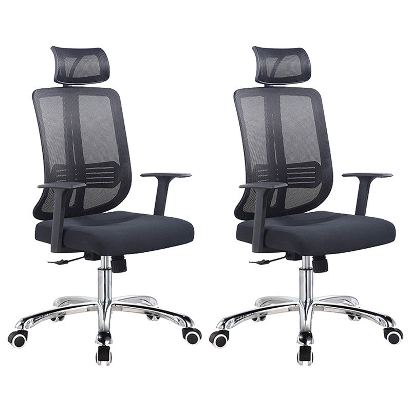 Height-adjustable Office Chair with Breathable AirGrid Arm Chair Black 2 Piece Set Metal Clearhalo 'furn' 'furn_office_chair' 'Furniture' 'Office Chairs' 'Office Furniture' 'office_chair' 6070038