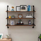 Modern Metal and Wood Bookcase Walnut Floating Bookshelf for Living Room 7.9" W
