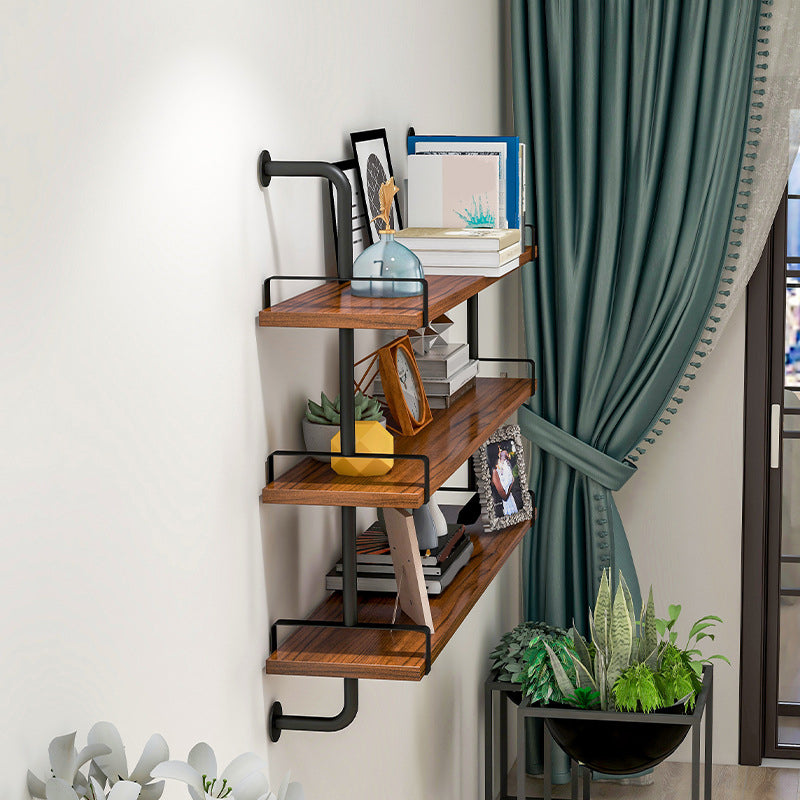 Modern Metal and Wood Bookcase Walnut Floating Bookshelf for Living Room 7.9" W