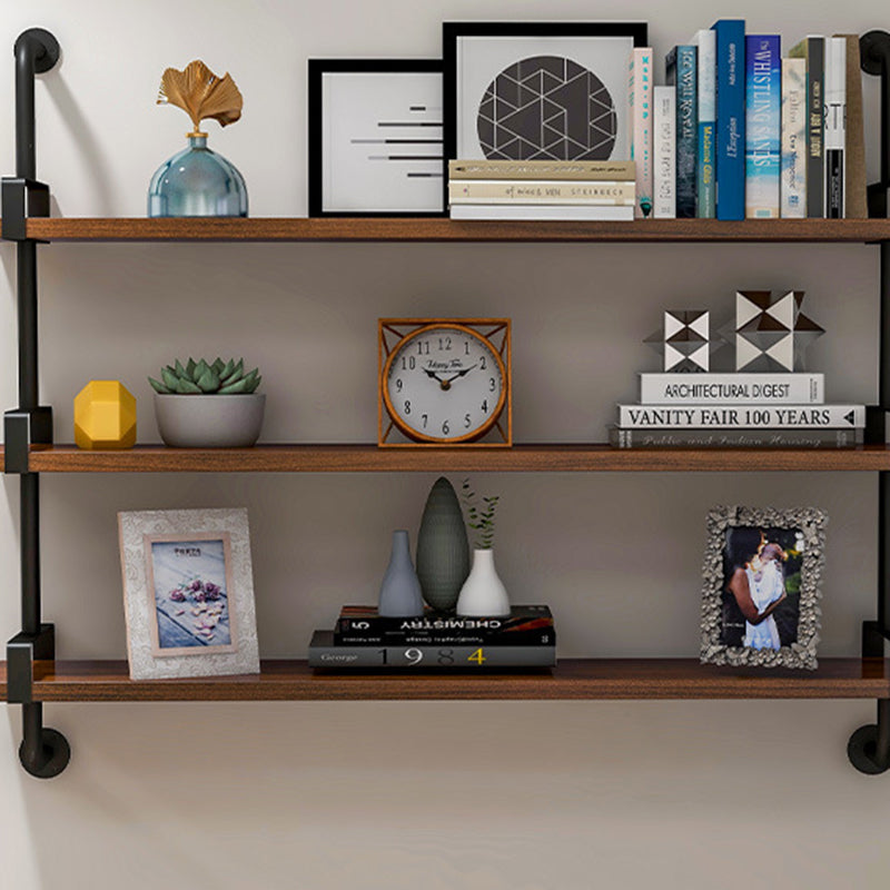 Modern Metal and Wood Bookcase Walnut Floating Bookshelf for Living Room 7.9" W