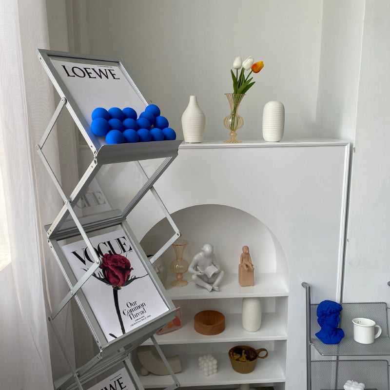 Modem & Contemporary Silver Bookcase Etagere Metal Book Shelf