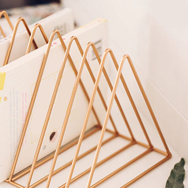 Light Luxury Metal Book Shelf Closed Back Triangle Desktop Bookcase