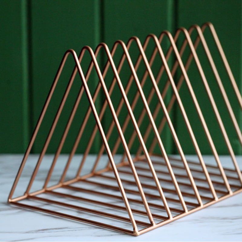 Light Luxury Metal Book Shelf Closed Back Triangle Desktop Bookcase