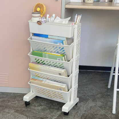 Modern & Contemporary Shelf Bookcase Plastic/Acrylic Bookshelf with Caster 15.4"L x 7.5"W x 25.2"H White