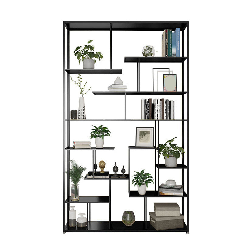 Geometric Metal Shelf Bookcase Glam Vertical Open Book Shelf 47.2"L x 9.8"W x 78.7"H Black Clearhalo 'Bookcases' 'furn' 'furn_bookcases' 'Furniture' 'Office Furniture' 6070377