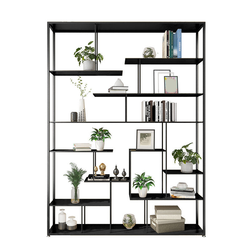 Geometric Metal Shelf Bookcase Glam Vertical Open Book Shelf 59.1"L x 9.8"W x 78.7"H Black Clearhalo 'Bookcases' 'furn' 'furn_bookcases' 'Furniture' 'Office Furniture' 6070378