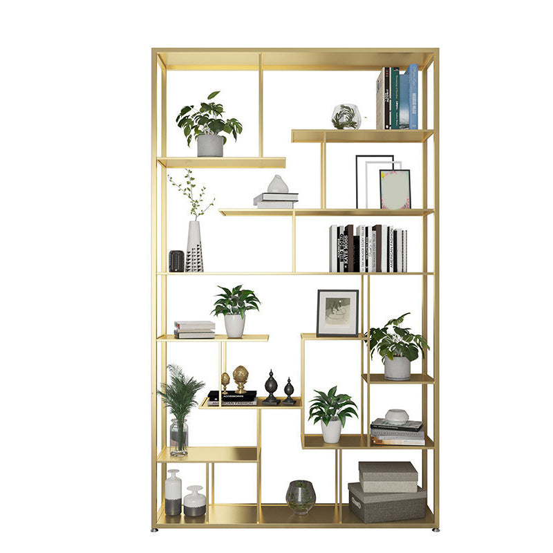 Geometric Metal Shelf Bookcase Glam Vertical Open Book Shelf 47.2"L x 9.8"W x 78.7"H Gold Clearhalo 'Bookcases' 'furn' 'furn_bookcases' 'Furniture' 'Office Furniture' 6070386