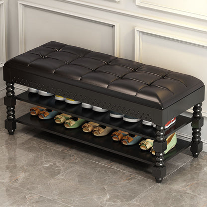 Mid-Century Modern Seating Bench Upholstered Cushioned Bench Black Clearhalo 'Benches' 'Chairs & Seating' 'furn' 'furn_benches' 'Furniture' 'Living Room Furniture' 6070431