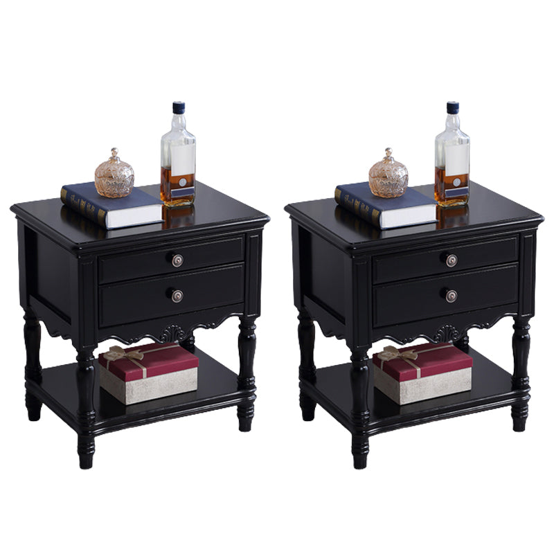Solid Wood Night Table Open Storage Bed Nightstand with Drawer Black 2 Piece Set Clearhalo 'Bedroom Furniture' 'furn' 'furn_night_stand' 'Furniture' 'night_stand' 'Nightstands' 6070692