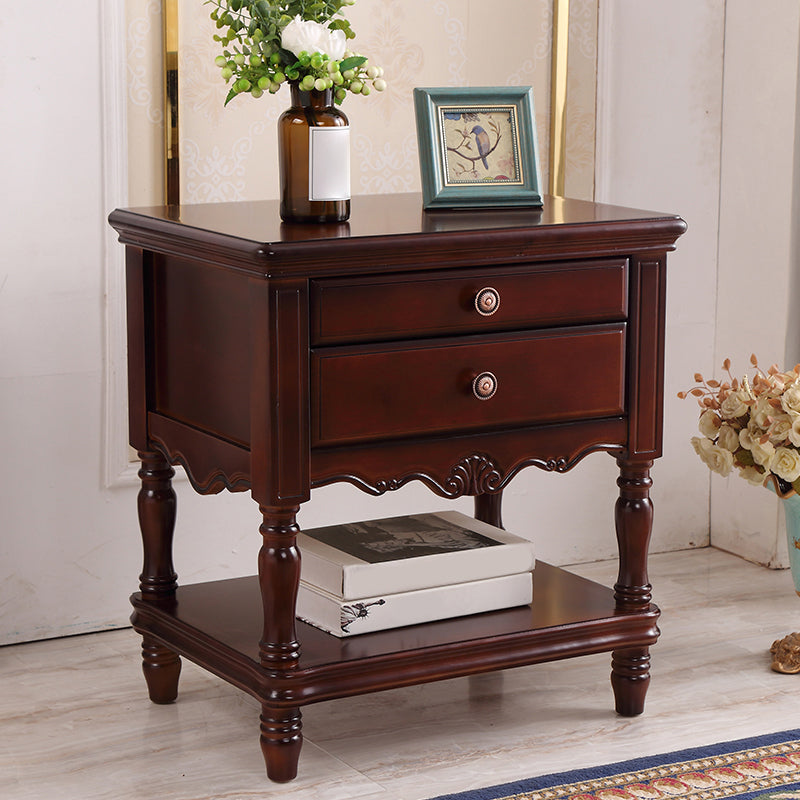 Solid Wood Night Table Open Storage Bed Nightstand with Drawer Dark Walnut 1 Piece Clearhalo 'Bedroom Furniture' 'furn' 'furn_night_stand' 'Furniture' 'night_stand' 'Nightstands' 6070697